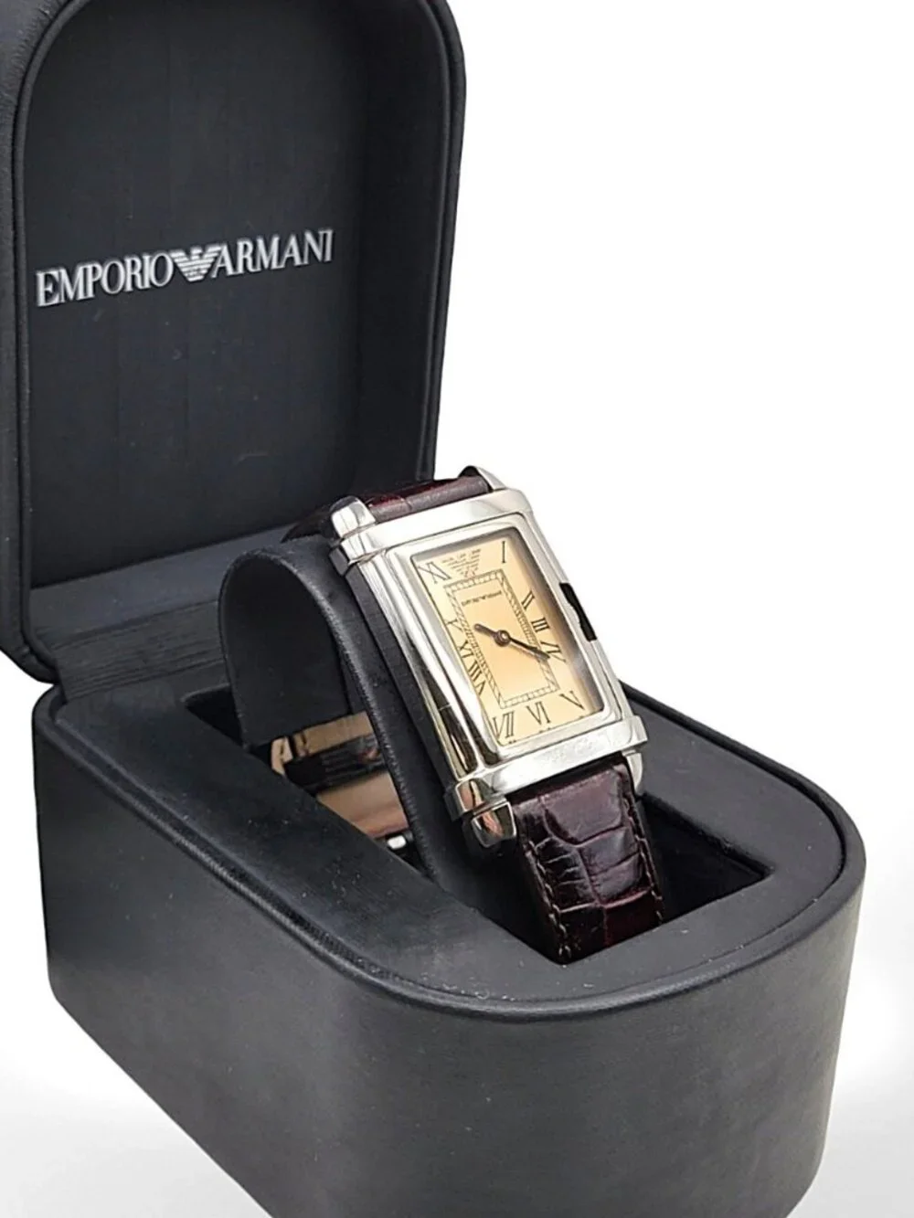 Emporio Armani Tank Watch. Swiss Parts. Genuine Leather Strap. Original Box.